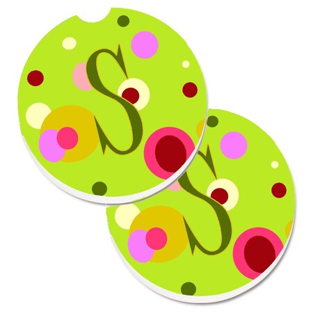 Carolines Treasures Letter S Monogram Lime Green Set of 2 Cup Holder Car Coaster CJ1010-SCARC